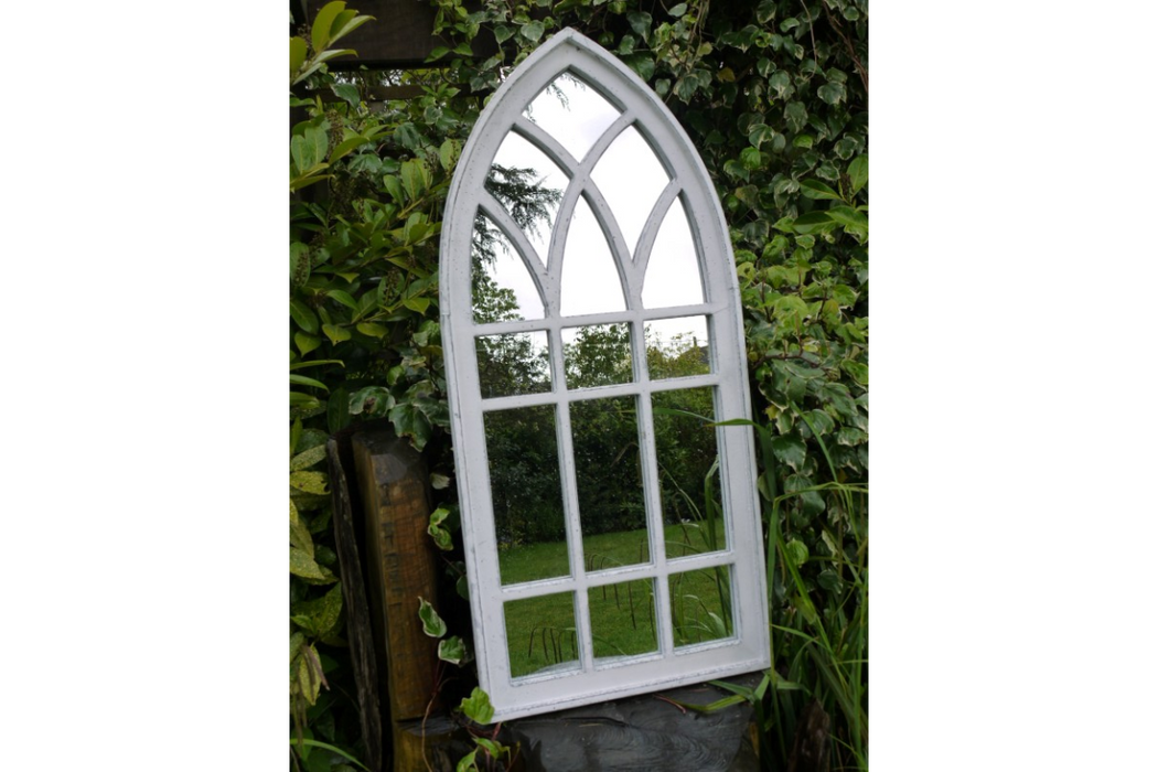 Indoor / Outdoor White Arch Window Garden Mirror - 122 x 55 cm - Decor Interiors