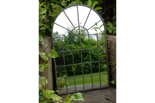 Indoor / Outdoor Distressed Metal Arched Window Garden Mirror - 77 x 49 cm - Decor Interiors