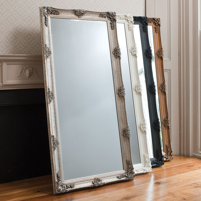 Amalia Large Decorative Wooden Floor Mirror in Silver