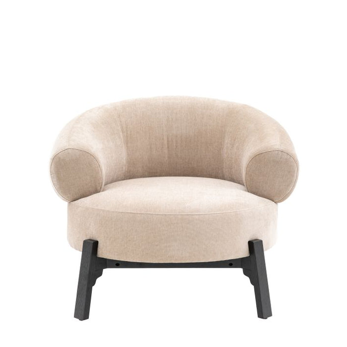 Clements Curved Accent Arm Chair, Cream Fabric, Dark Wood Legs
