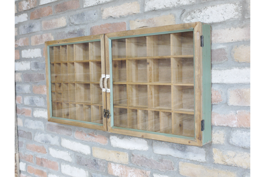 Distressed Wooden Wall Shelf, Cabinet, Landscape Design, Glass Door, Rectangular, Natural
