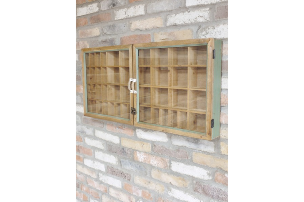 Distressed Wooden Wall Shelf, Cabinet, Landscape Design, Glass Door, Rectangular, Natural