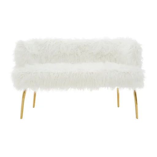 Clarence Statement Sofa, White Faux Fur, Stainless Steel Legs, Gold