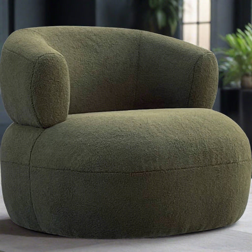 Luna Accent Floor Chair, Green Boucle Fabric, Black Wood Legs