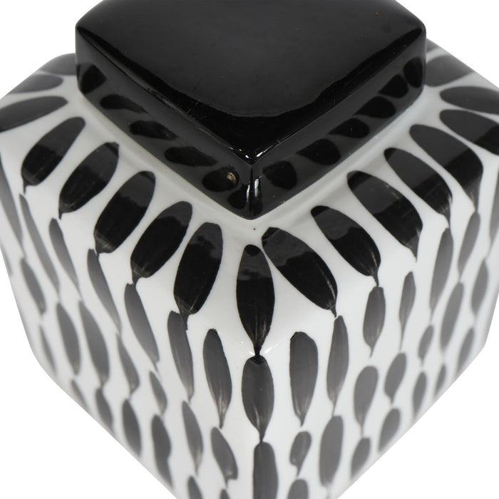 Decorative Small Ginger Jar, Black, White, Vertical Stripes, 20cm