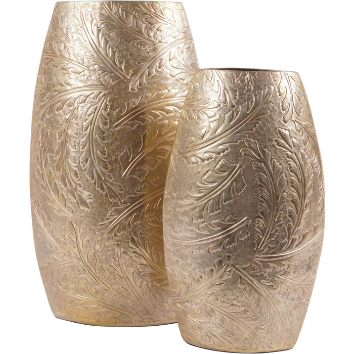 Laura Ashley Oval Barrel Vase, Metal, Winspear Gold, Leaf Embossed, Small