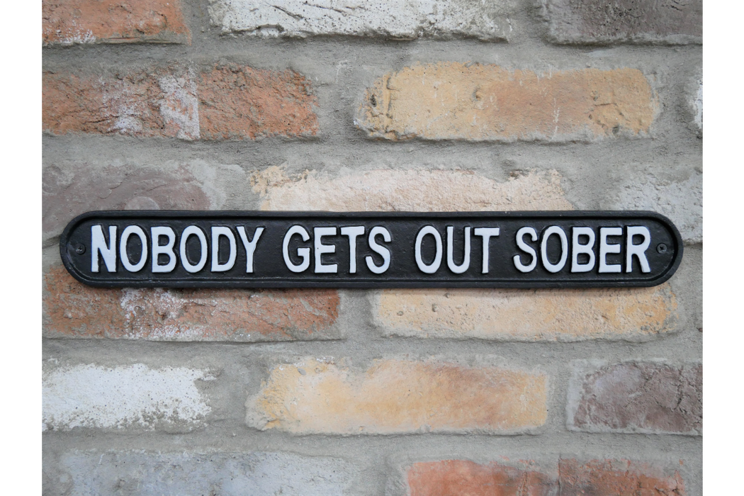 Nobody Gets Out Sober Metal Sign - 48 x 6 cm