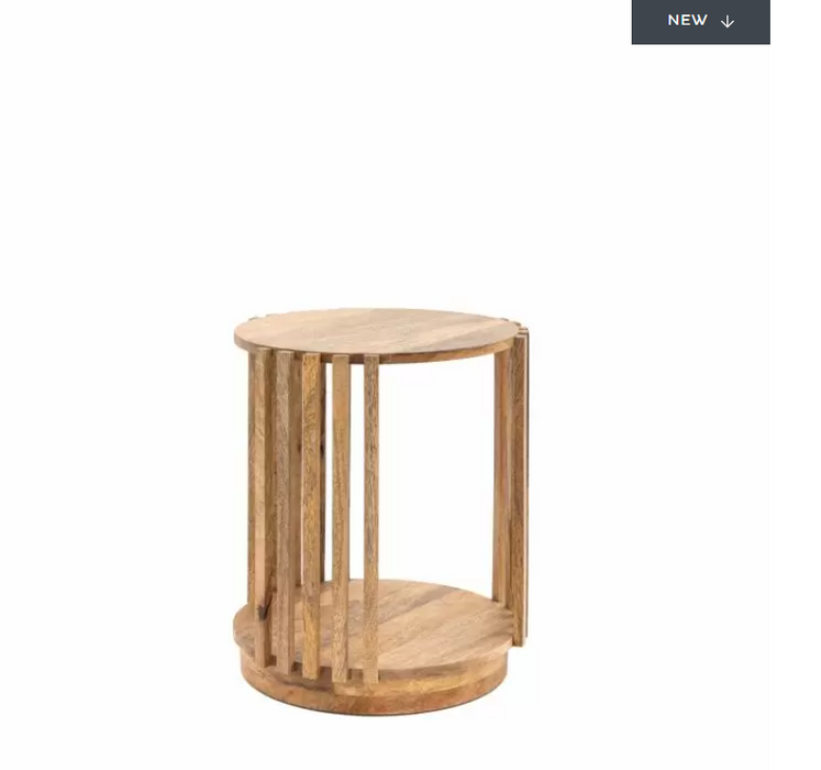 Morgan Side Table, Slatted, Natural Solid Mango Wood, Round Top