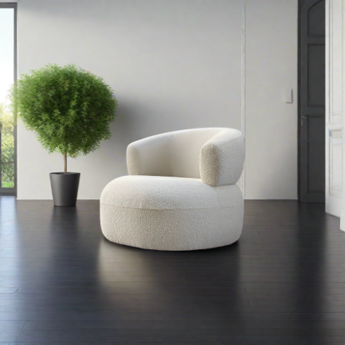 Luna Accent Floor Chair, Soft Cream Boucle Fabric, Black Wood Feet