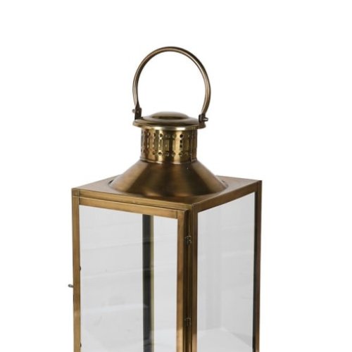 Venetta Lantern, Antique Gold Metal, Clear Glass