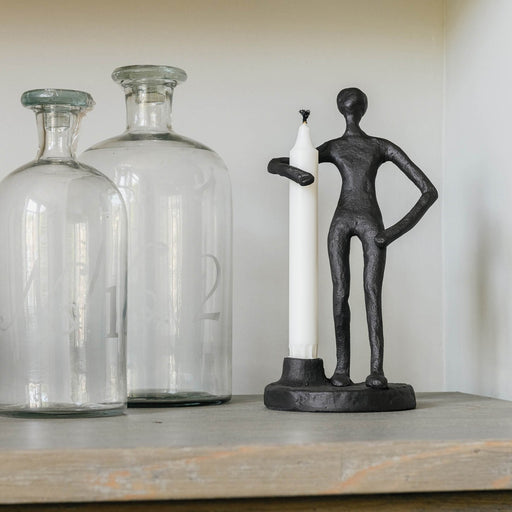 Aluminium Candle Holder, Black, Standing Statue 