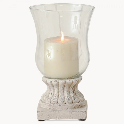 Dallas Candle Holders, Grey Cement, Scalloped, Hurricane