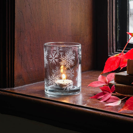 Harvard Candle Holders, Glass Etched, Snowflake Votive