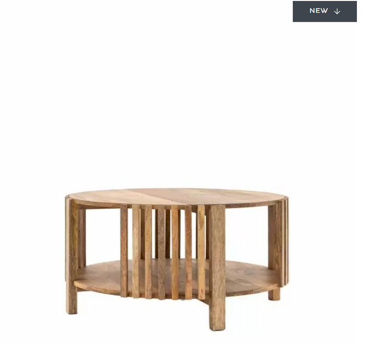 Morgan Coffee Table, Natural Slatted, Solid Mango Wood, Round Top