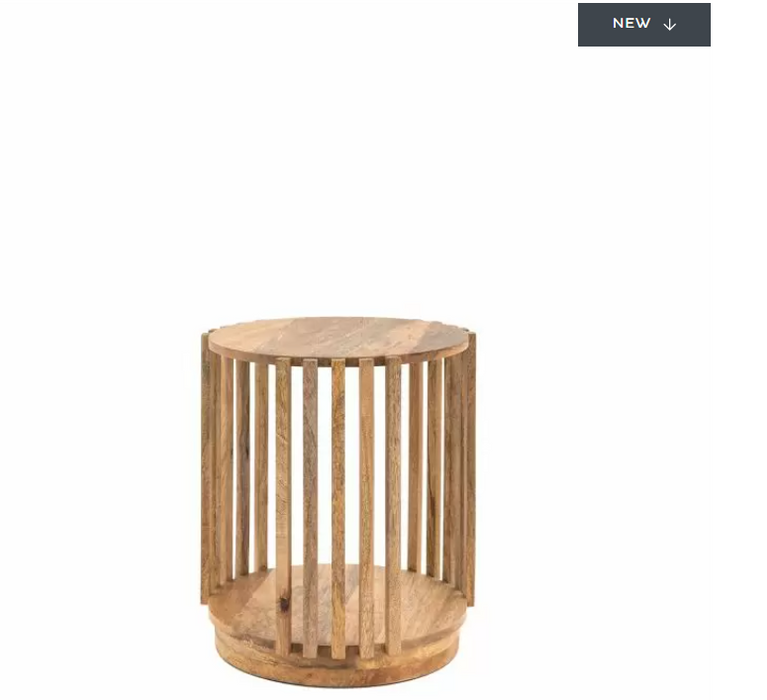 Morgan Side Table, Slatted, Natural Solid Mango Wood, Round Top