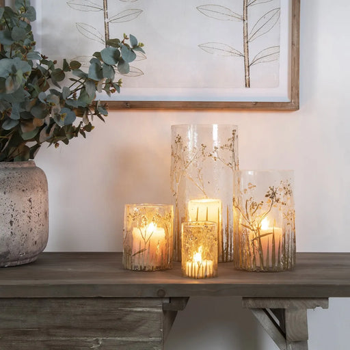 Hampton Candle Holders, Glass Votive, Dried Flowers