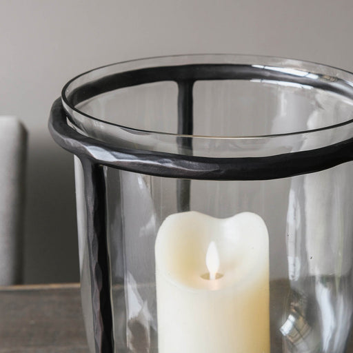 Berkeley Small Candle Holders, Black Iron, Glass, Rounded Hurricane