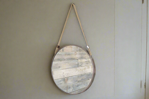 Distressed Round Wall Mirror, Metal, Bronze Rope