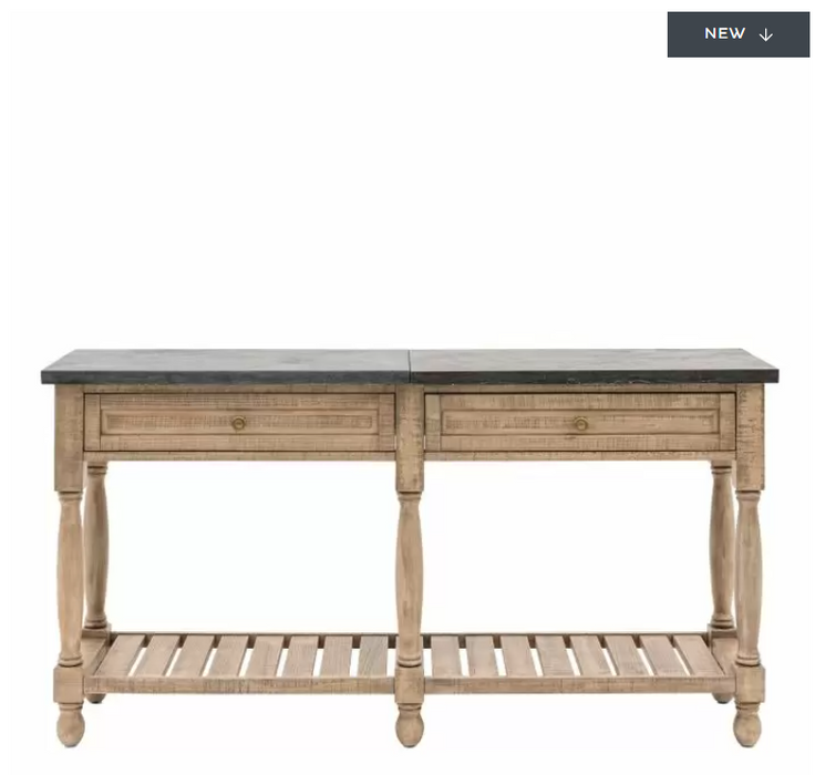 Derby Console Table, 2 Drawer, Natural Pine, Black Marble Top ( Due back In 28/04/2024 )