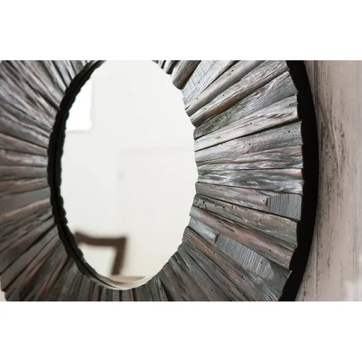 Dia Wooden Wall Mirror, Round, Natural Texture