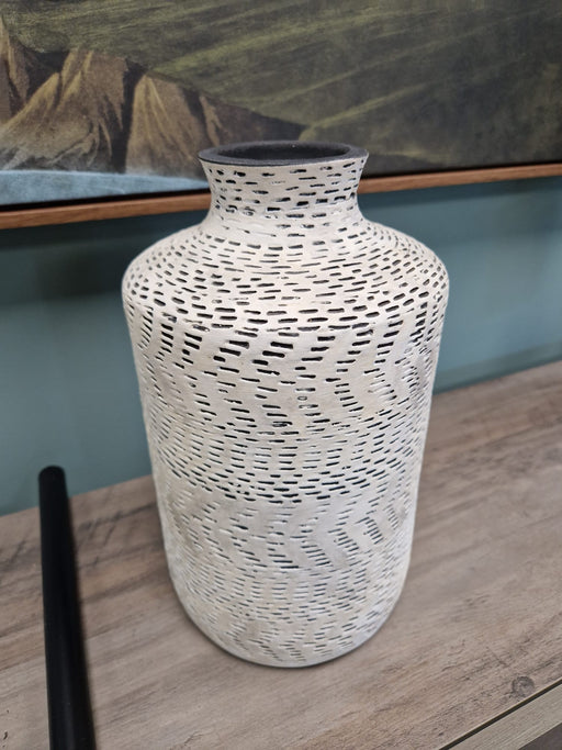 Stem Flower Stoneware Vase, Natural, Black, Textured 