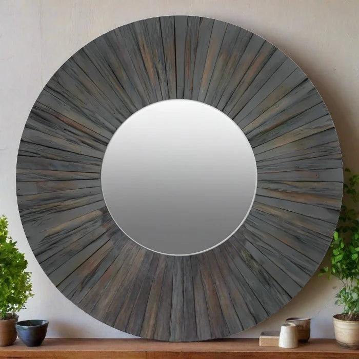 Dia Wooden Wall Mirror, Round, Texture Natural
