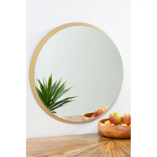 Round Wall Mirror, Large, Metal, Gold Frame