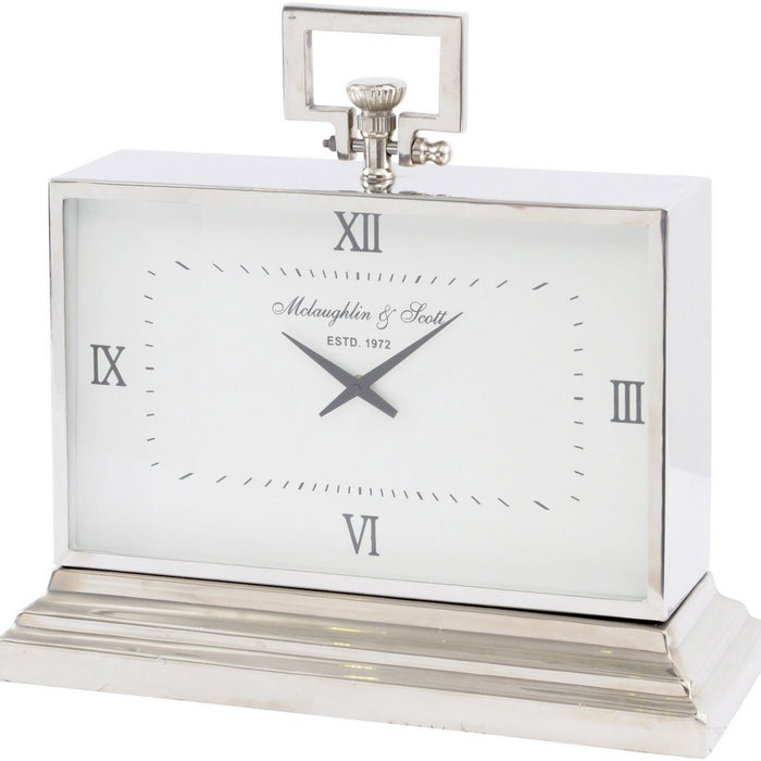 Mclaughlin Carriage Mantel Clock, Silver, White, Metal