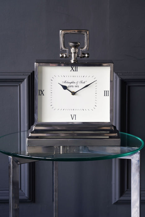 Small Silver Rectangular Clock With Roman Numerals