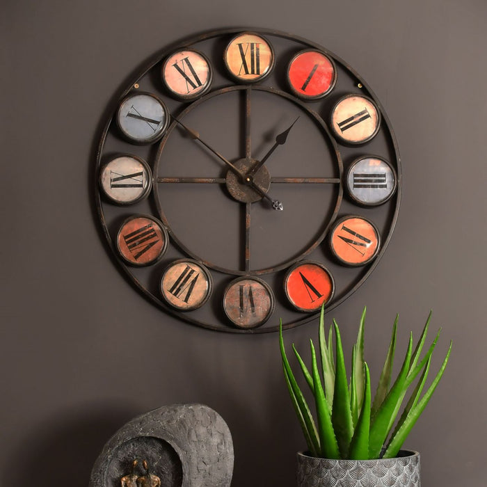 Smarty Wall Clock, Colourful Numerals, Black Metal