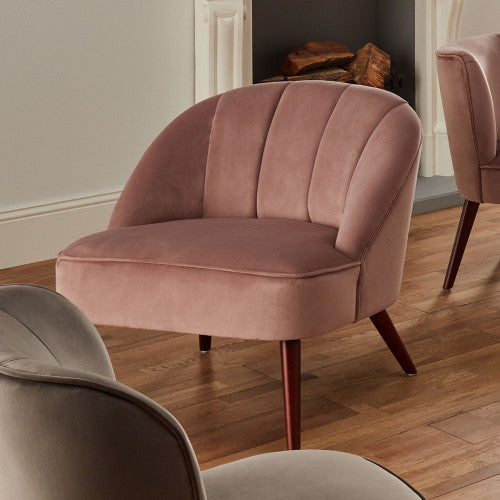 Sif Blush Pink Velvet Cocktail Chair with Walnut Effect Legs
