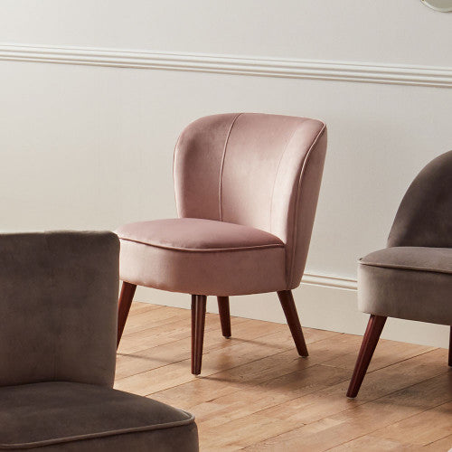 Marie Blush Pink Velvet Chair with Walnut Effect Legs
