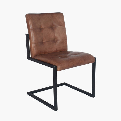 Light Brown Leather and Iron Buttoned Dining Chair (BACK IN STOCK 05/05/24)