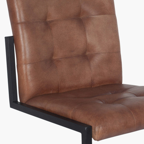 Light Brown Leather and Iron Buttoned Dining Chair (BACK IN STOCK 05/05/24)
