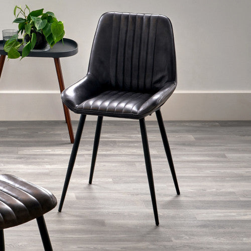 Mathilde Grey Leather and Iron Retro Dining Chair (BACK IN STOCK 05/05/24)
