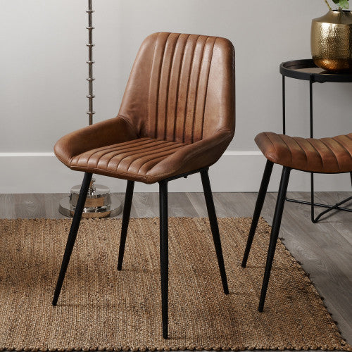 Ingrid Vintage Brown Leather and Iron Retro Dining Chair