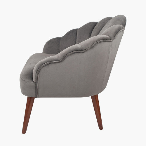 Shelton Shell Accent Chair, Grey Velvet, Walnut Legs