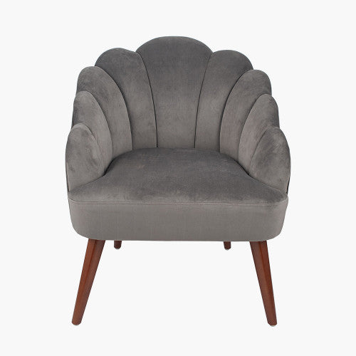 Shelton Shell Accent Chair, Grey Velvet, Walnut Legs