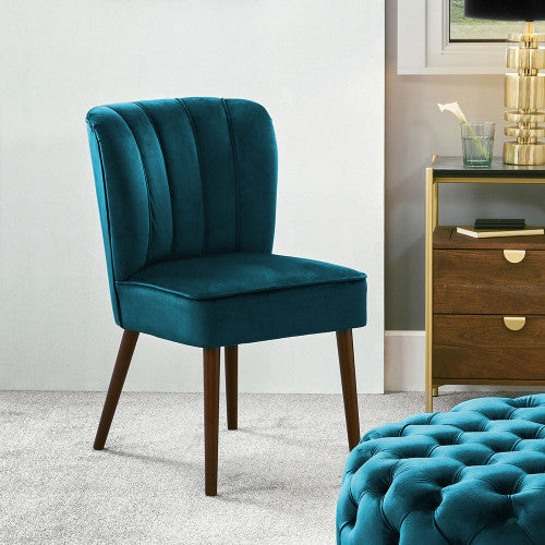 Stockton Dining Chair In Blue Velvet & Walnut Effect Legs