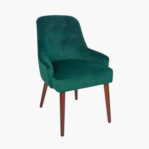 Alton Dining Chair In Forest Green Velvet & Walnut Legs