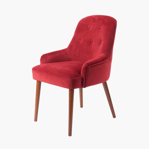 Manon Red Velvet Armed Dining Chair Walnut Effect Legs