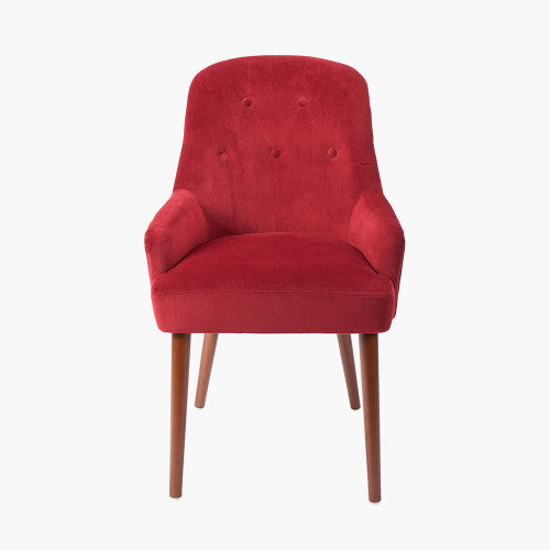 Manon Red Velvet Armed Dining Chair Walnut Effect Legs