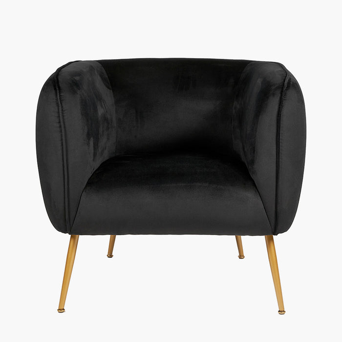 Clayton Tub Accent Chair, Black Velvet, Gold / Black Metal Legs