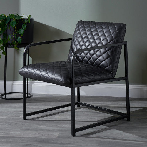 Porter Accent Chair, Grey Leather, Black Metal