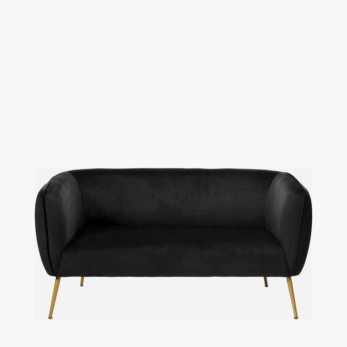 Clayton 2 Seater Sofa, Black Velvet, Gold / Black Metal Legs