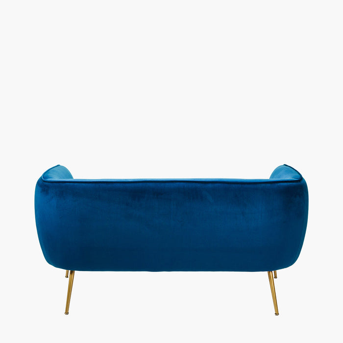 Clayton 2 Seater Sofa, Sapphire Blue Velvet, Gold / Black Metal Legs