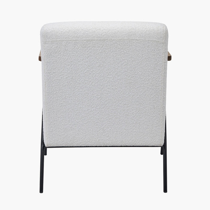 Juliano Accent Chair, White Boucle Fabric, Black Metal Frame