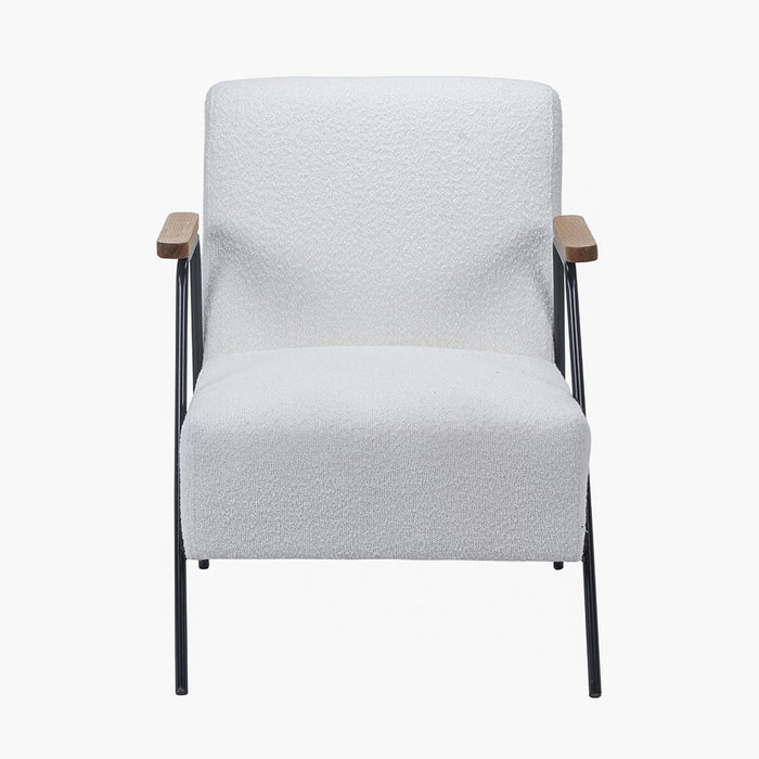 Juliano Accent Chair, White Boucle Fabric, Black Metal Frame