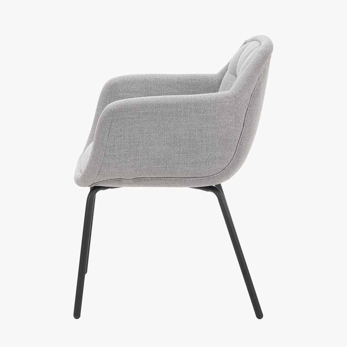 Milan Craver Dining Chair In Grey Linen & Black Metal Legs