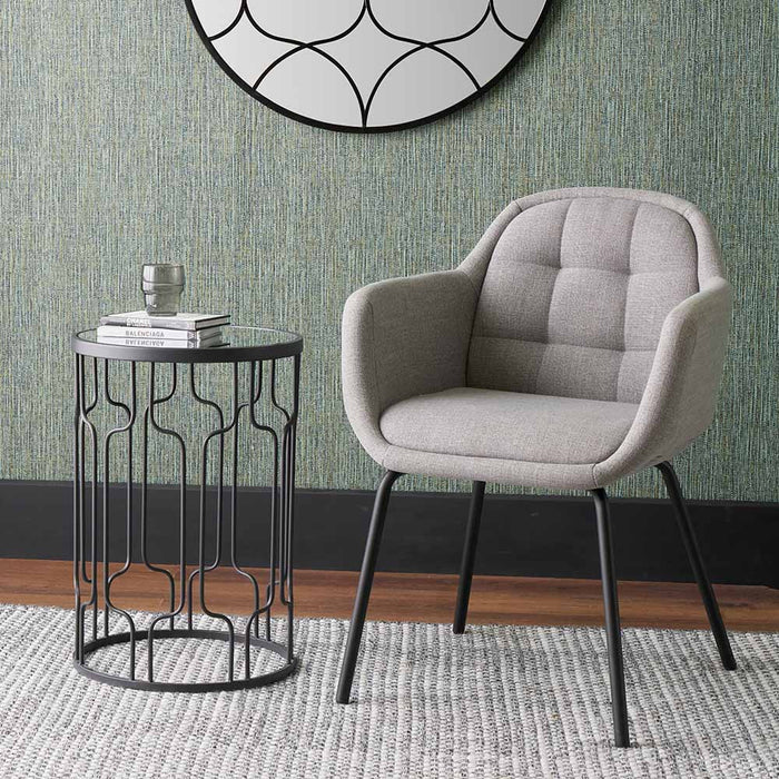 Milan Craver Dining Chair In Grey Linen & Black Metal Legs